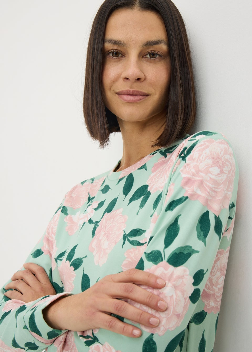 Green Iris Floral Cuffed Pyjama Set