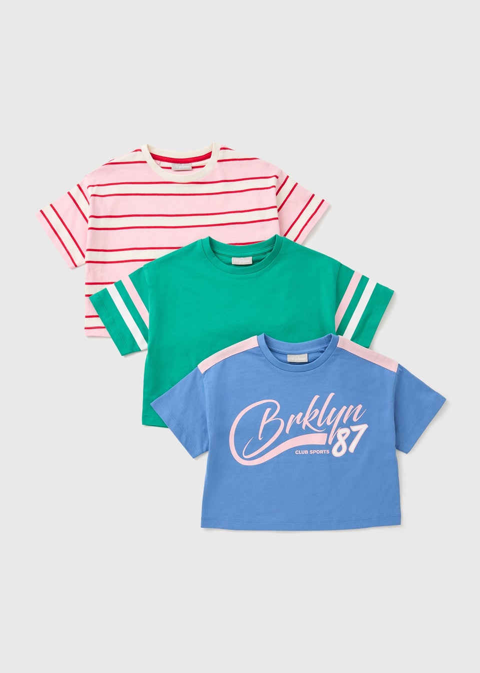 Girls 3 Pack Multi Colour Cropped T-Shirts (7-15yrs)