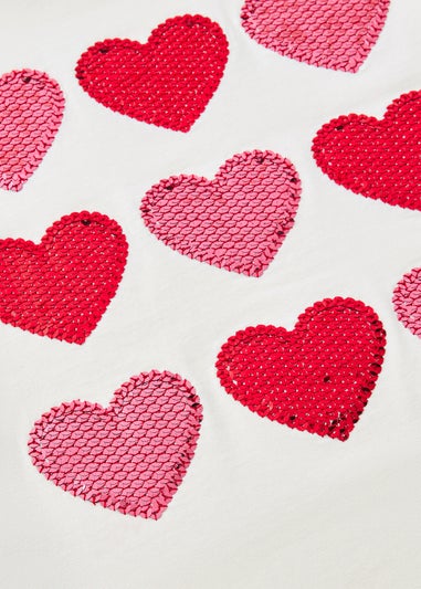 Girls Cream Heart Sequin T-Shirt (7-15yrs)