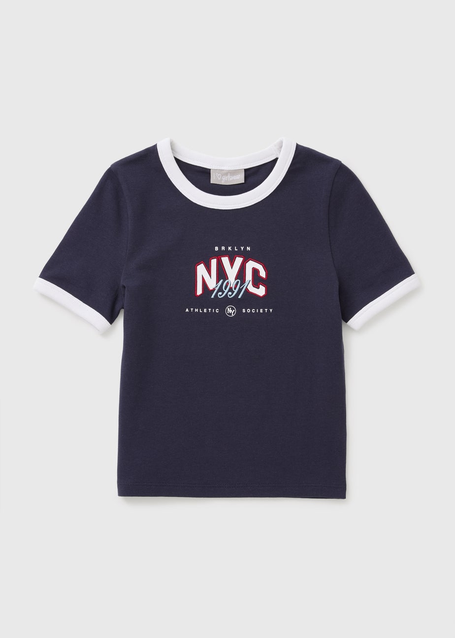 Girls Navy NYC Ringer T-Shirt (7-15yrs)