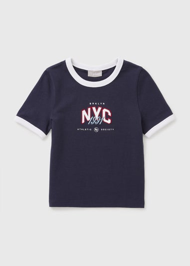 Girls Navy NYC Ringer T-Shirt (7-15yrs)