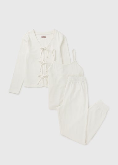 3 Piece Cream Ribbed Lounge Set