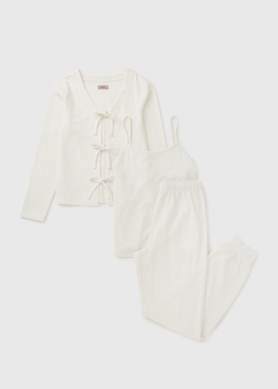 3 Piece Cream Ribbed Lounge Set