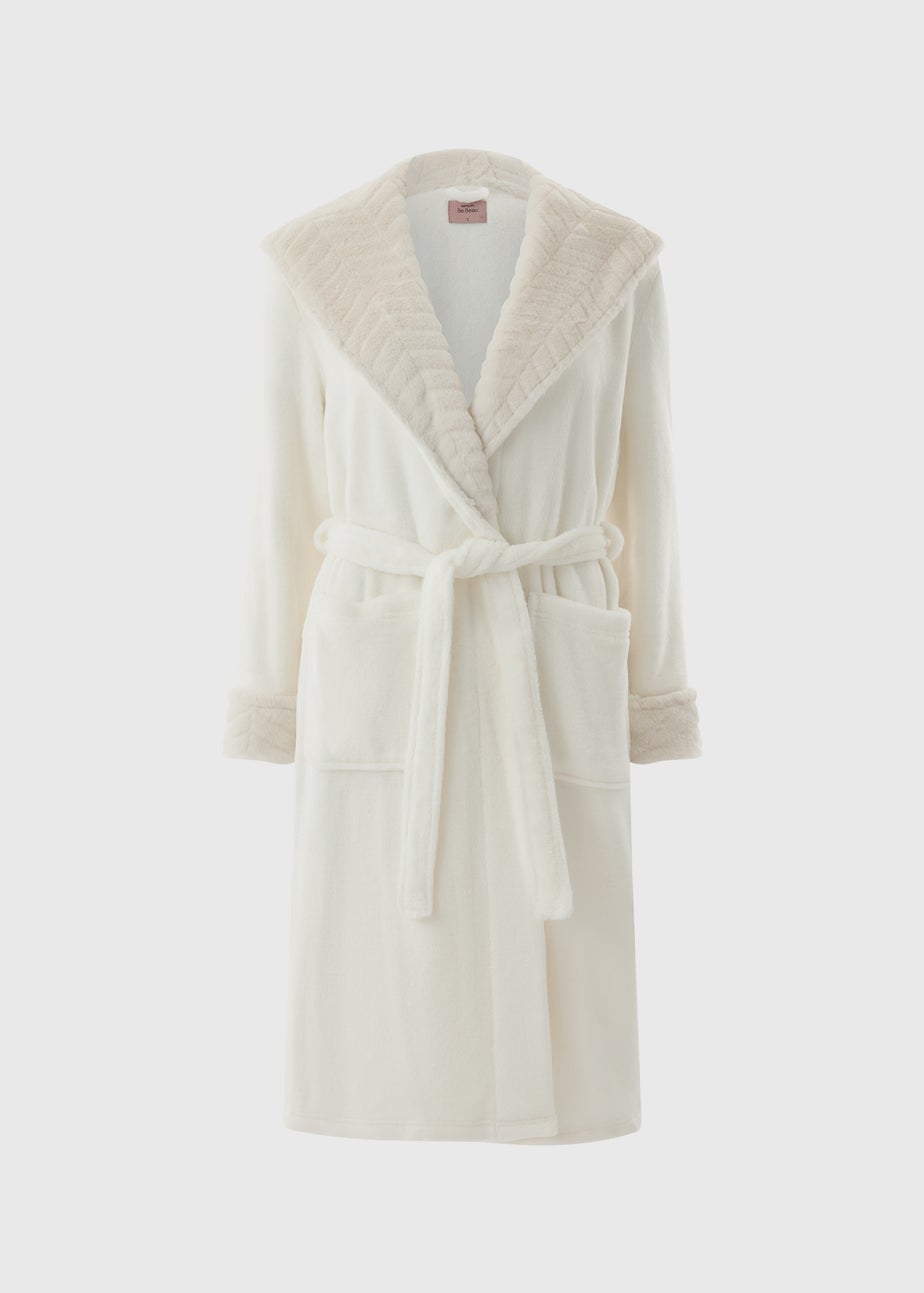 Cream Fur Trim Dressing Gown