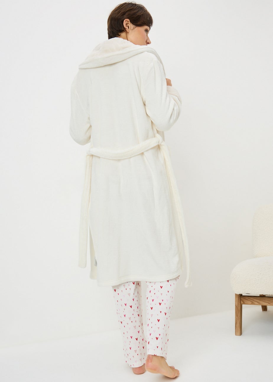 Cream Fur Trim Dressing Gown