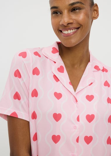 Pink Heart Short Button Up Pyjama Set