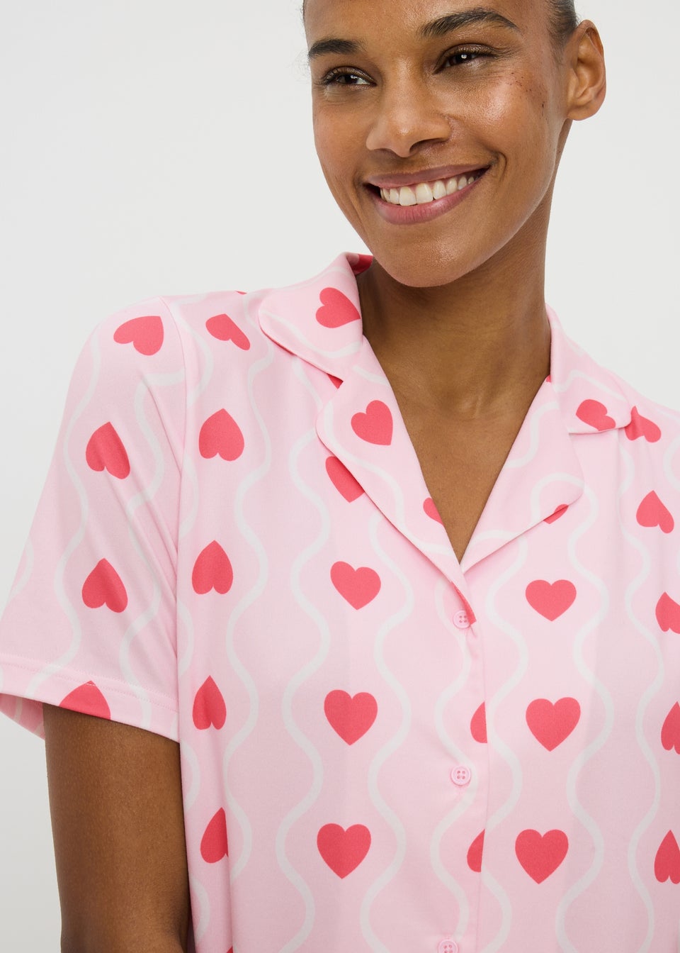 Pink Heart Short Button Up Pyjama Set