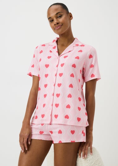 Pink Heart Short Button Up Pyjama Set