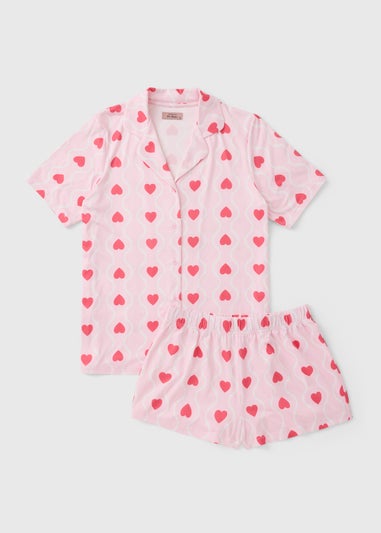 Pink Heart Short Button Up Pyjama Set
