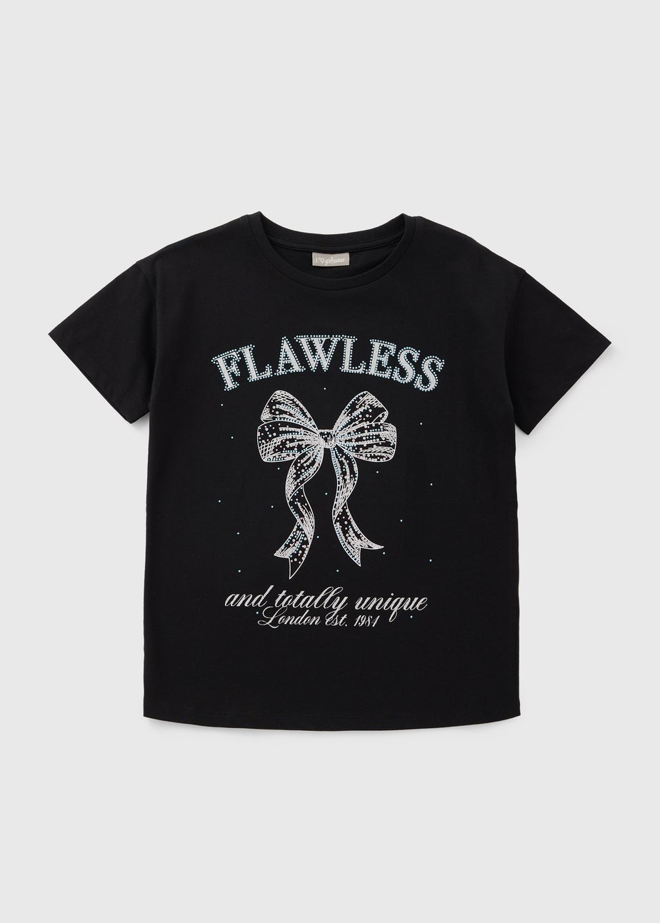 Girls Black Diamante Flawless T-Shirt (7-15yrs)