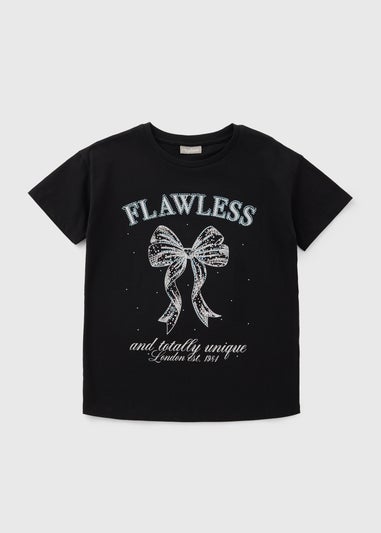 Girls Black Diamante Flawless T-Shirt (7-15yrs)