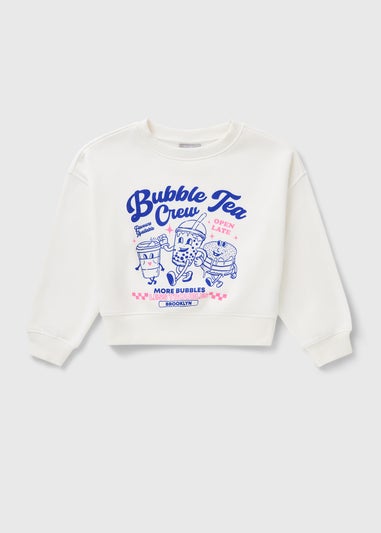 Girls Cream Bubble Tea Sweatshirt (7-15yrs)