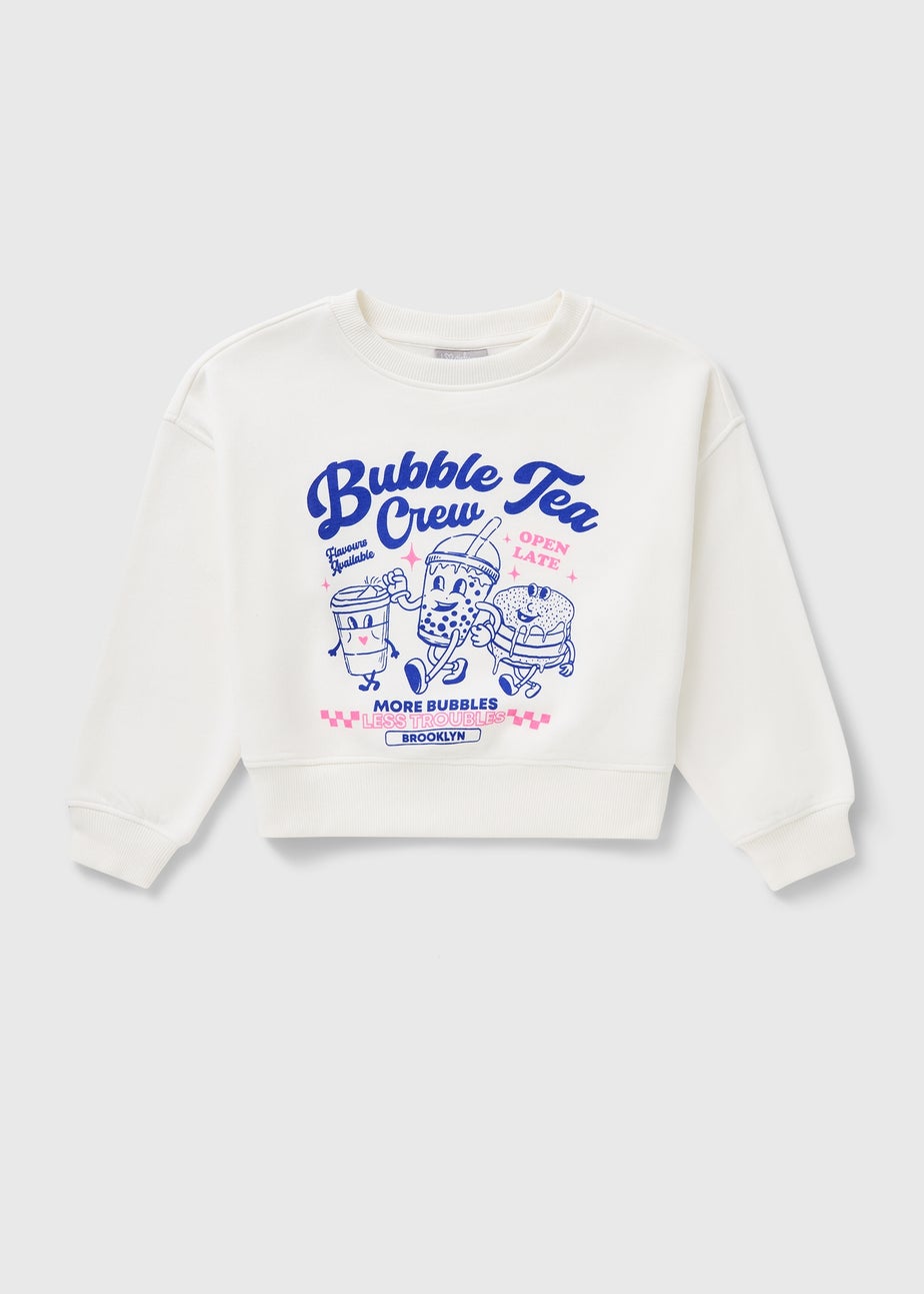 Girls Cream Bubble Tea Sweatshirt (7-15yrs)