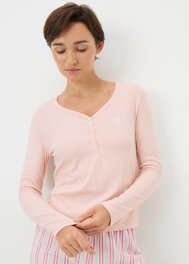 Pink Pointelle Henley Pyjama Top