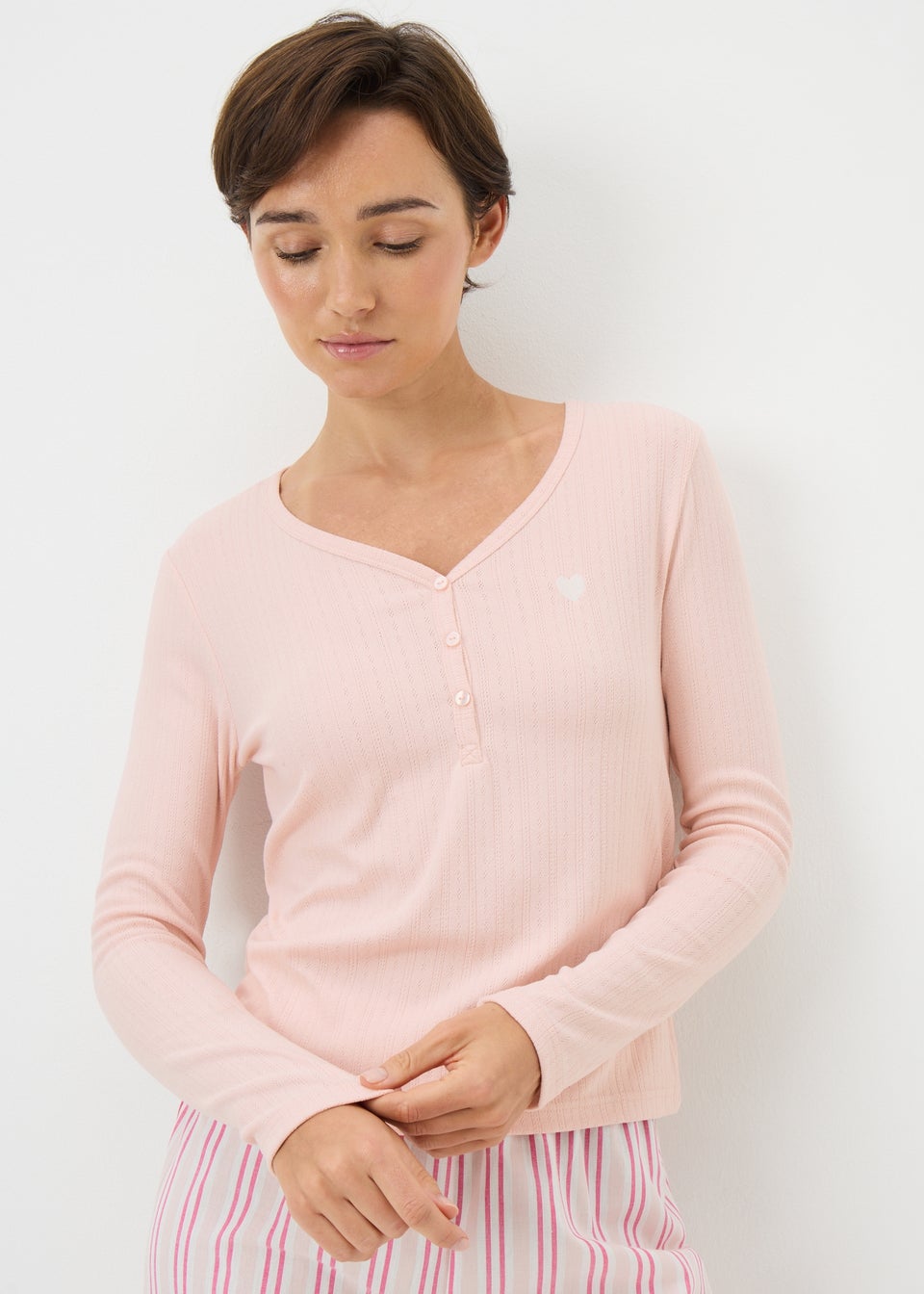 Pink Pointelle Henley Pyjama Top
