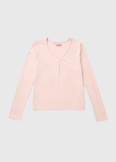 Pink Pointelle Henley Pyjama Top