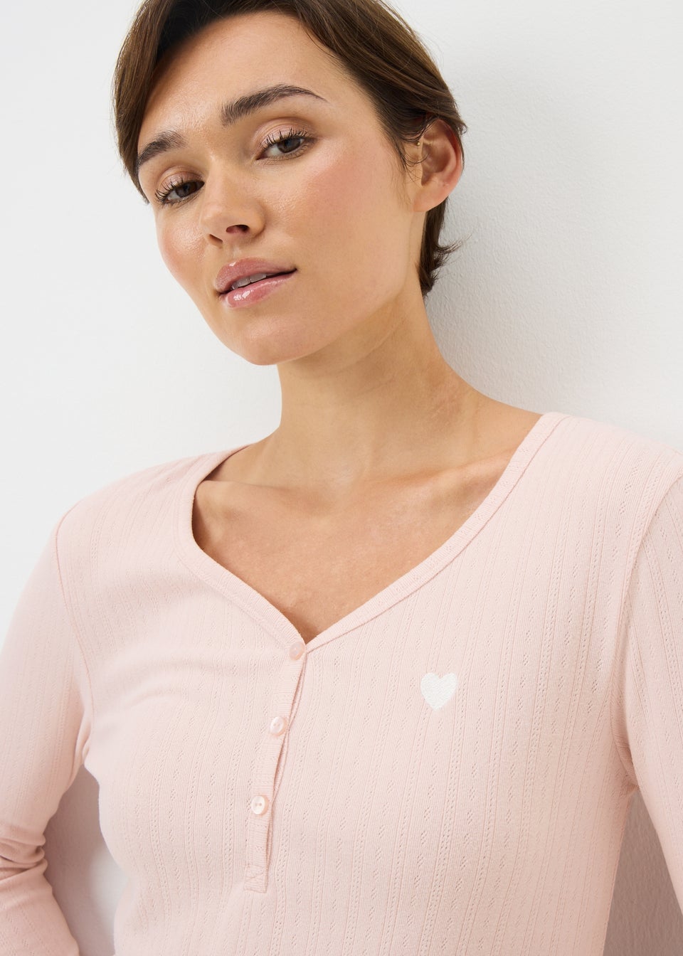 Pink Pointelle Henley Pyjama Top