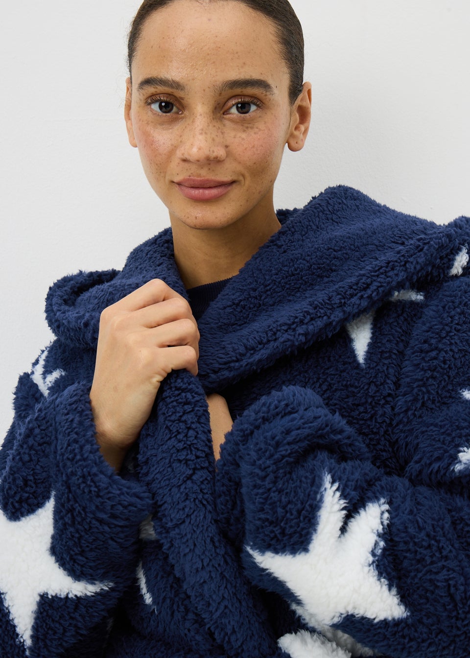 Navy Star Pattern Fleece Dressing Gown