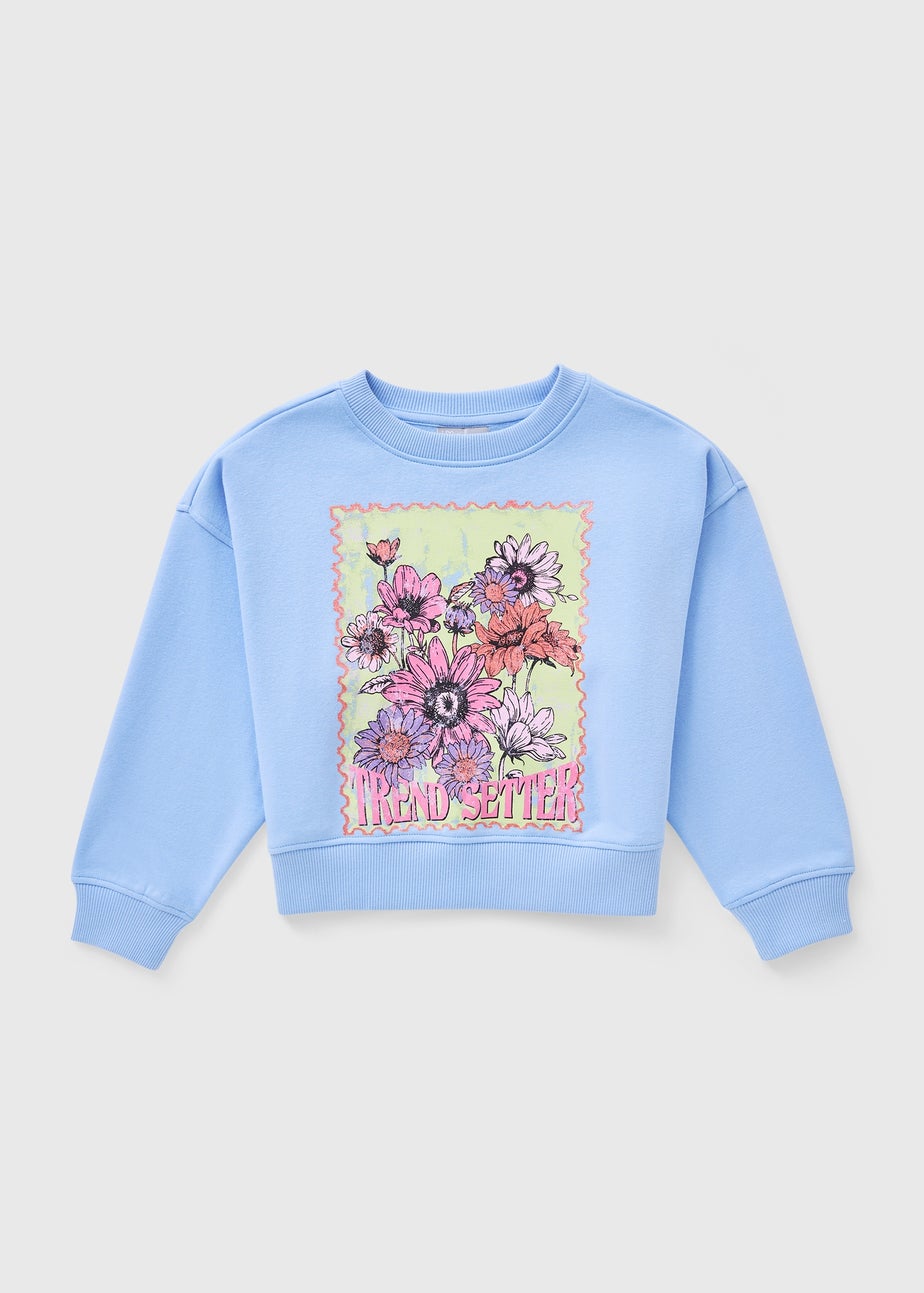 Girls Blue Floral Graphic Sweatshirt (7-15yrs)