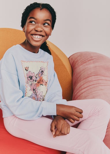 Girls Blue Floral Graphic Sweatshirt (7-15yrs)