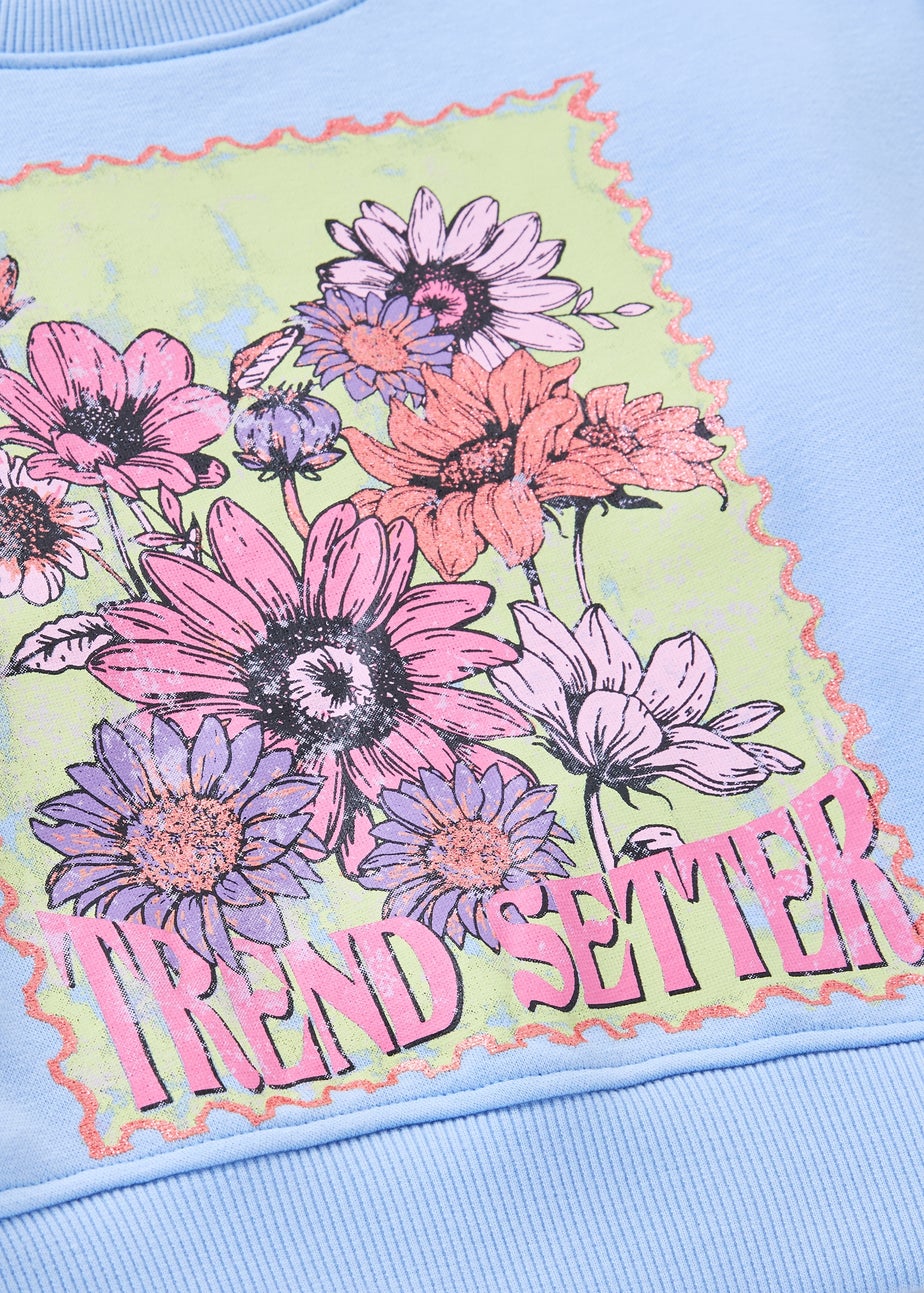Girls Blue Floral Graphic Sweatshirt (7-15yrs)