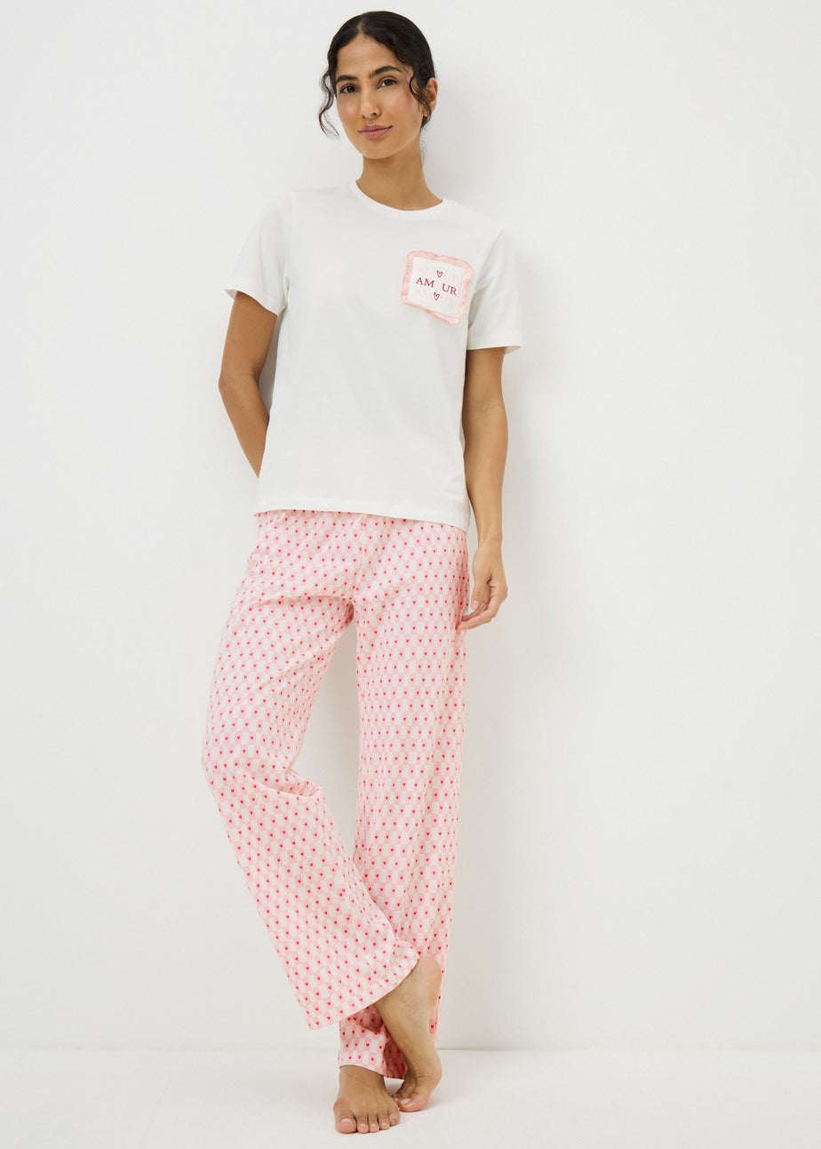 Pink Heart Wide Leg Pyjama Bottoms