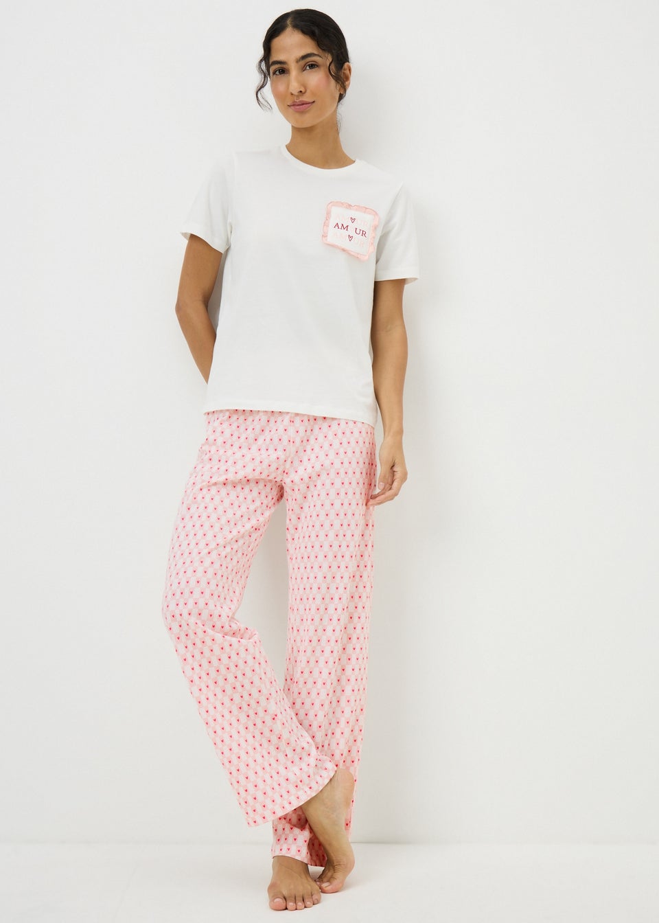 Pink Heart Wide Leg Pyjama Bottoms
