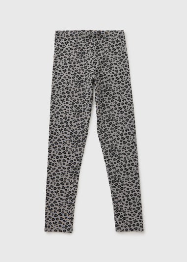 Girls Grey Leopard Leggings (7-15yrs)