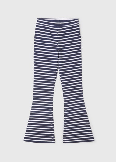 Girls Navy Stripe Flare Leggings (7-15yrs)