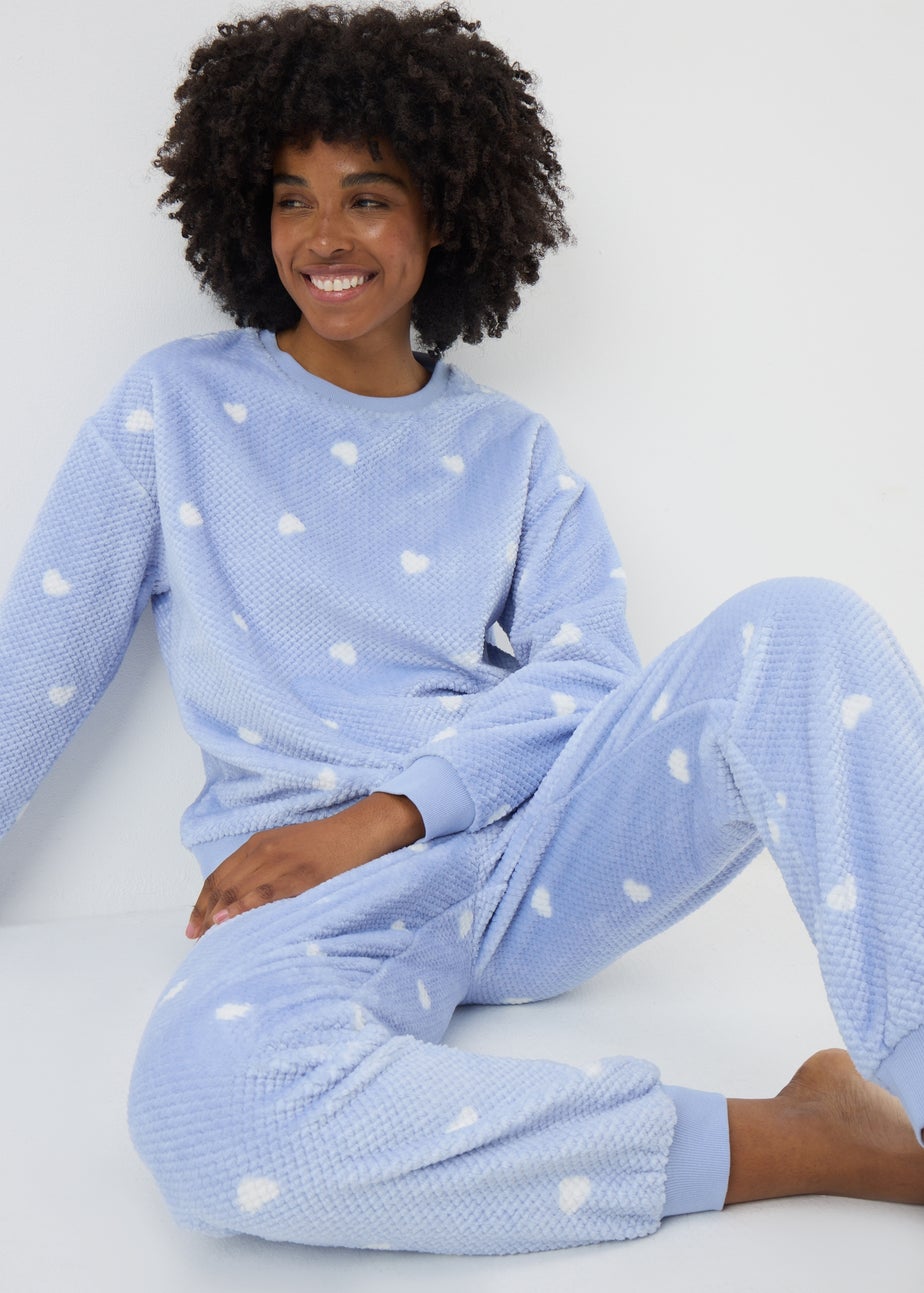 Blue Heart Textured Fleece Pyjama Set