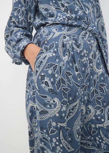 Blue Printed Co Ord Wide Leg Trousers