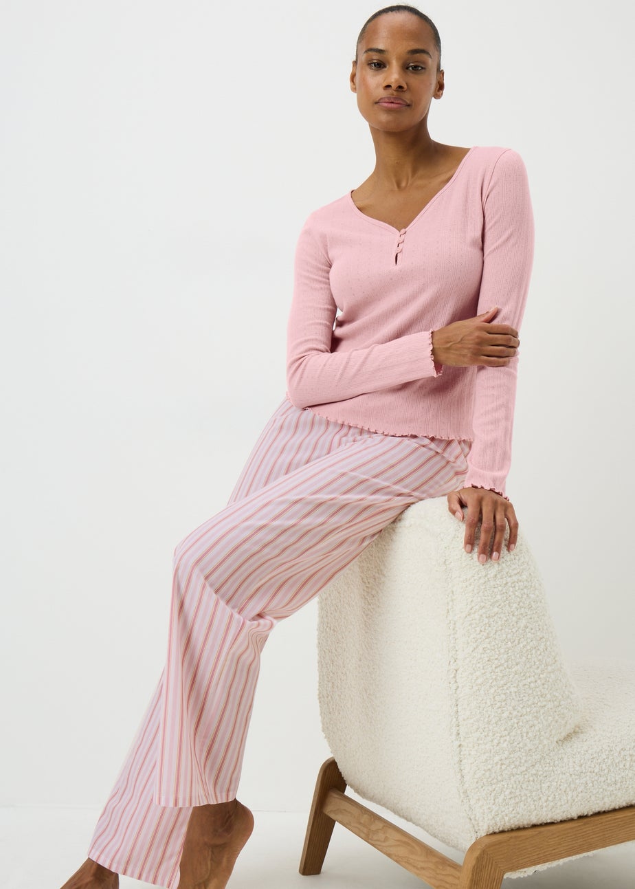 Pink Henley Stripe Pyjama Set
