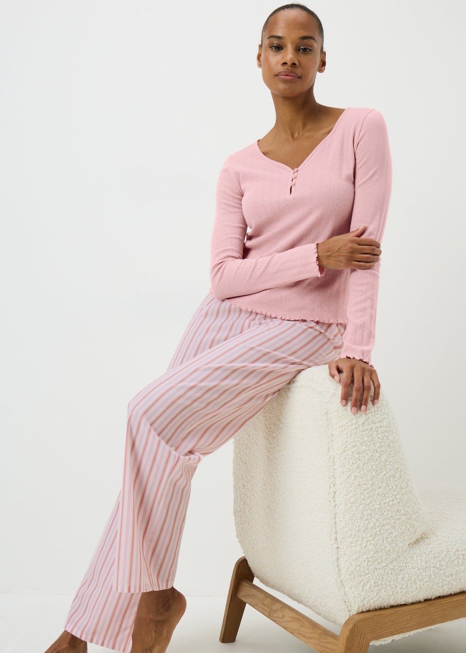 Pink Henley Stripe Pyjama Set