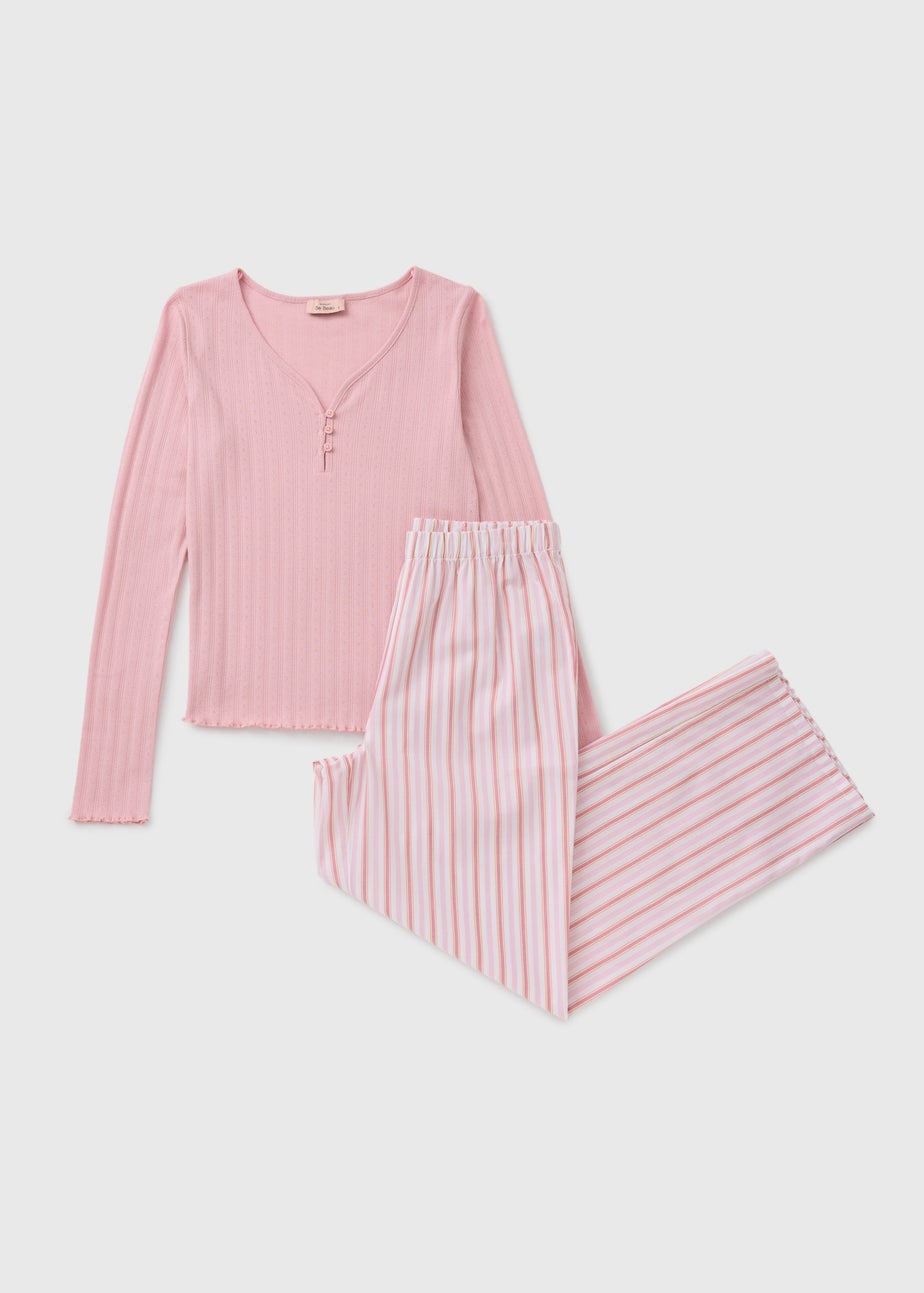 Pink Henley Stripe Pyjama Set