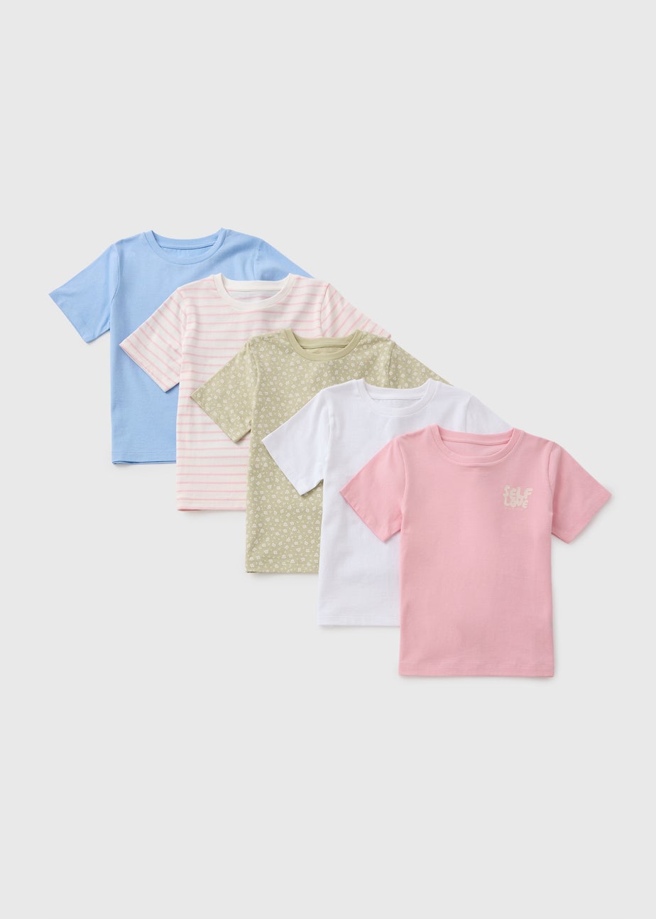 5 Pack Girls Multicolour Pattern T-Shirts (7-15yrs)