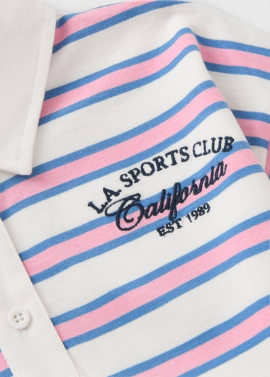 Girls Pink Stripe Polo Top (7-15yrs)