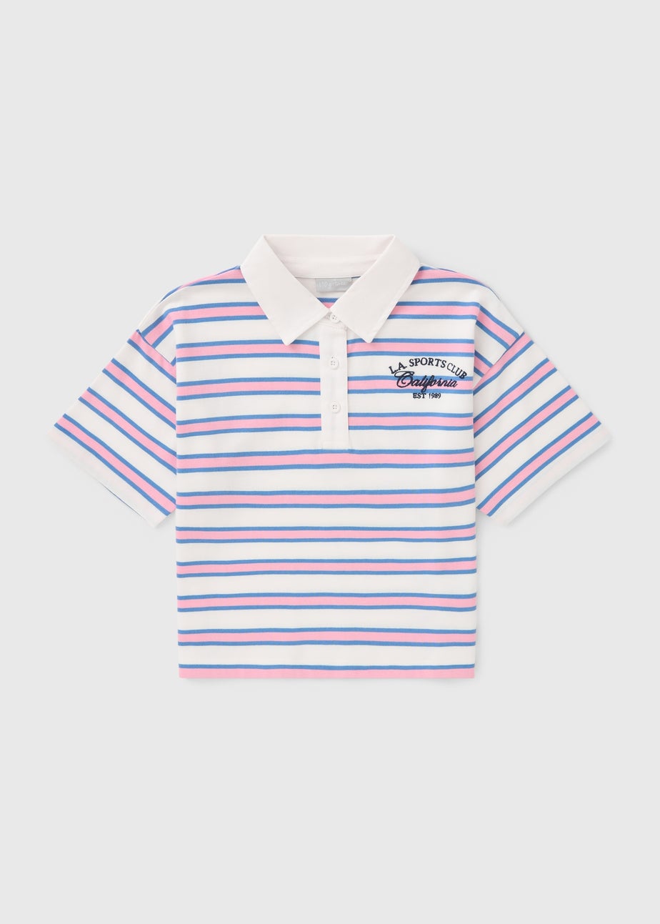 Girls Pink Stripe Polo Top (7-15yrs)