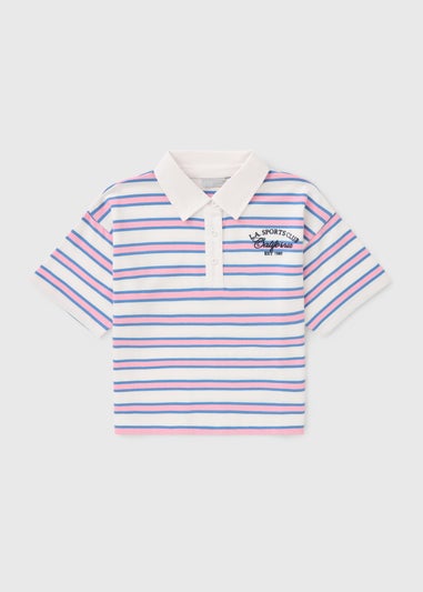 Girls Pink Stripe Polo Top (7-15yrs)