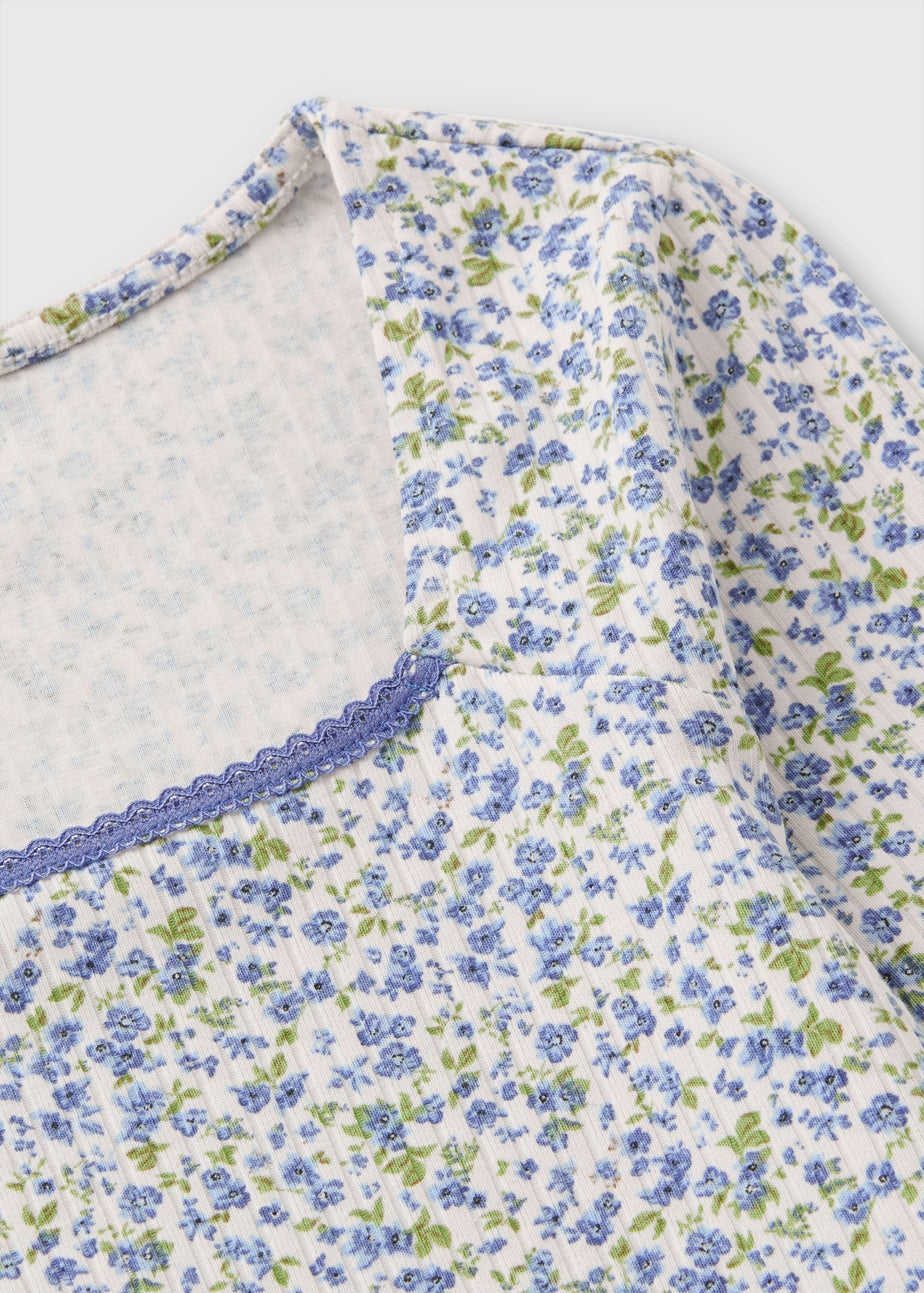 Girls Blue Ditsy Floral Top