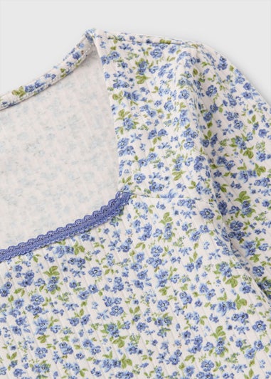 Girls Blue Ditsy Floral Top