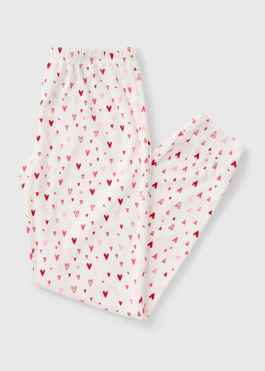 Cream Heart Fleece Pyjama Bottoms