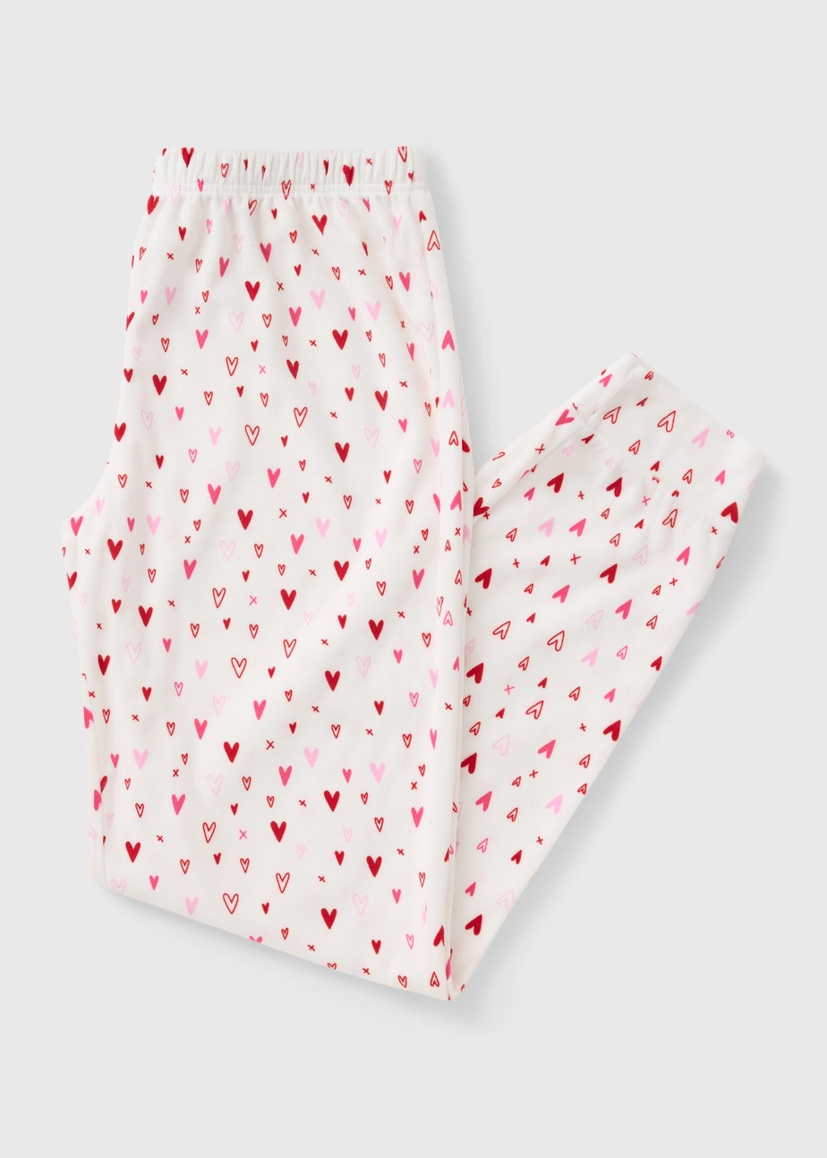 Cream Heart Fleece Pyjama Bottoms