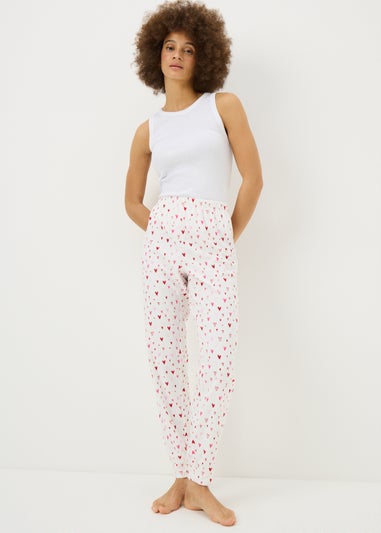 Cream Heart Fleece Pyjama Bottoms