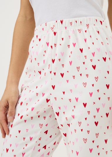 Cream Heart Fleece Pyjama Bottoms