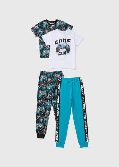 2 Pack Boys Blue Gaming Pyjama Sets (7-13yrs)