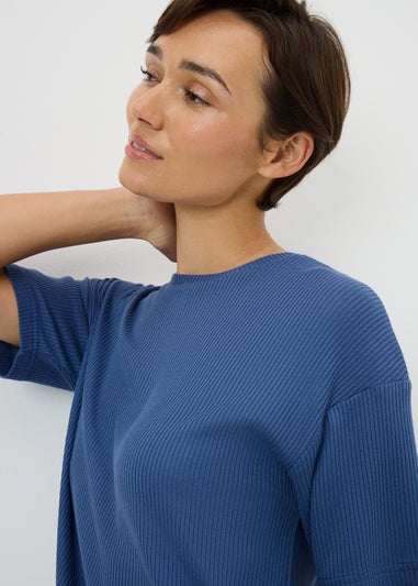 Blue Brushed Ribbed Short Pyjama Set