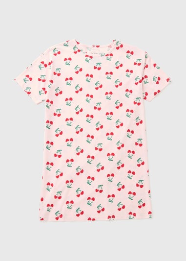 Pink Cherry Print T-Shirt Nightie