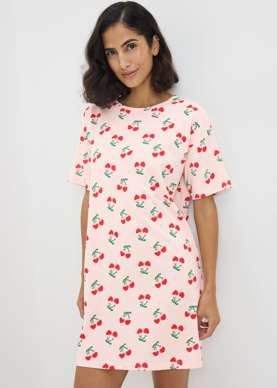Pink Cherry Print T-Shirt Nightie