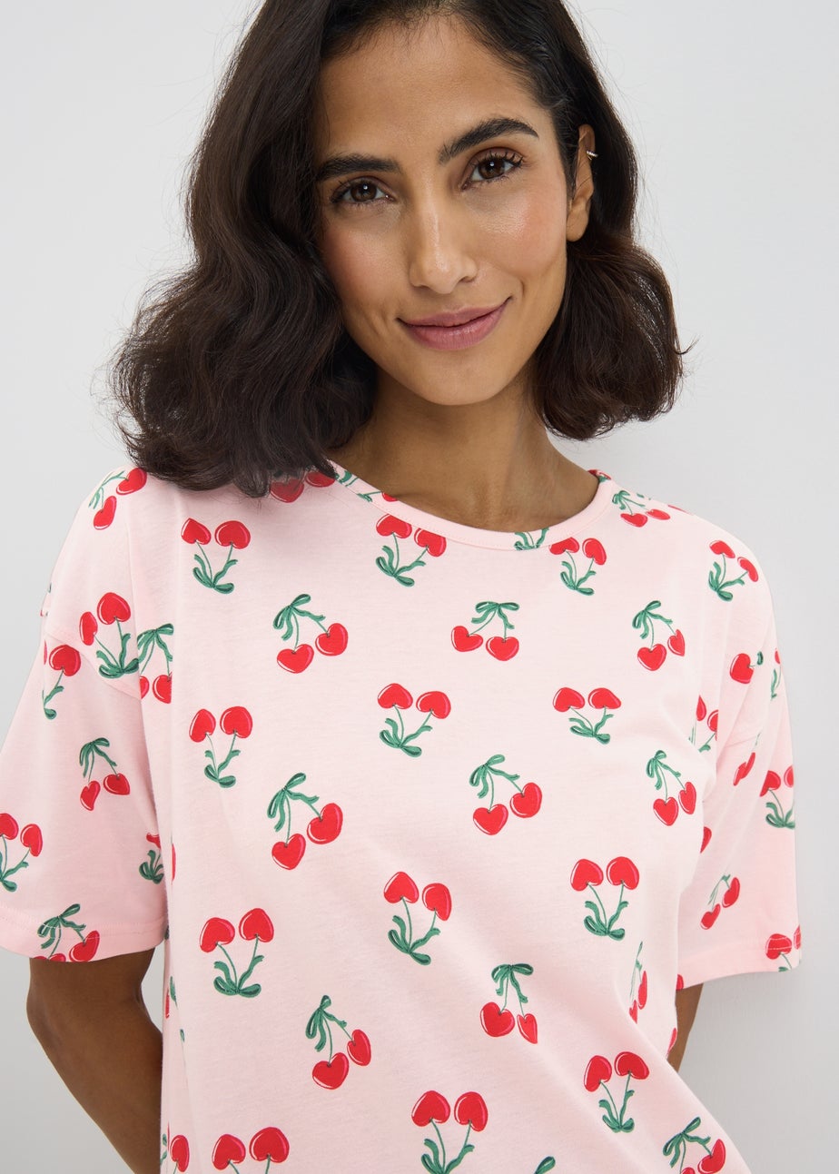 Pink Cherry Print T-Shirt Nightie