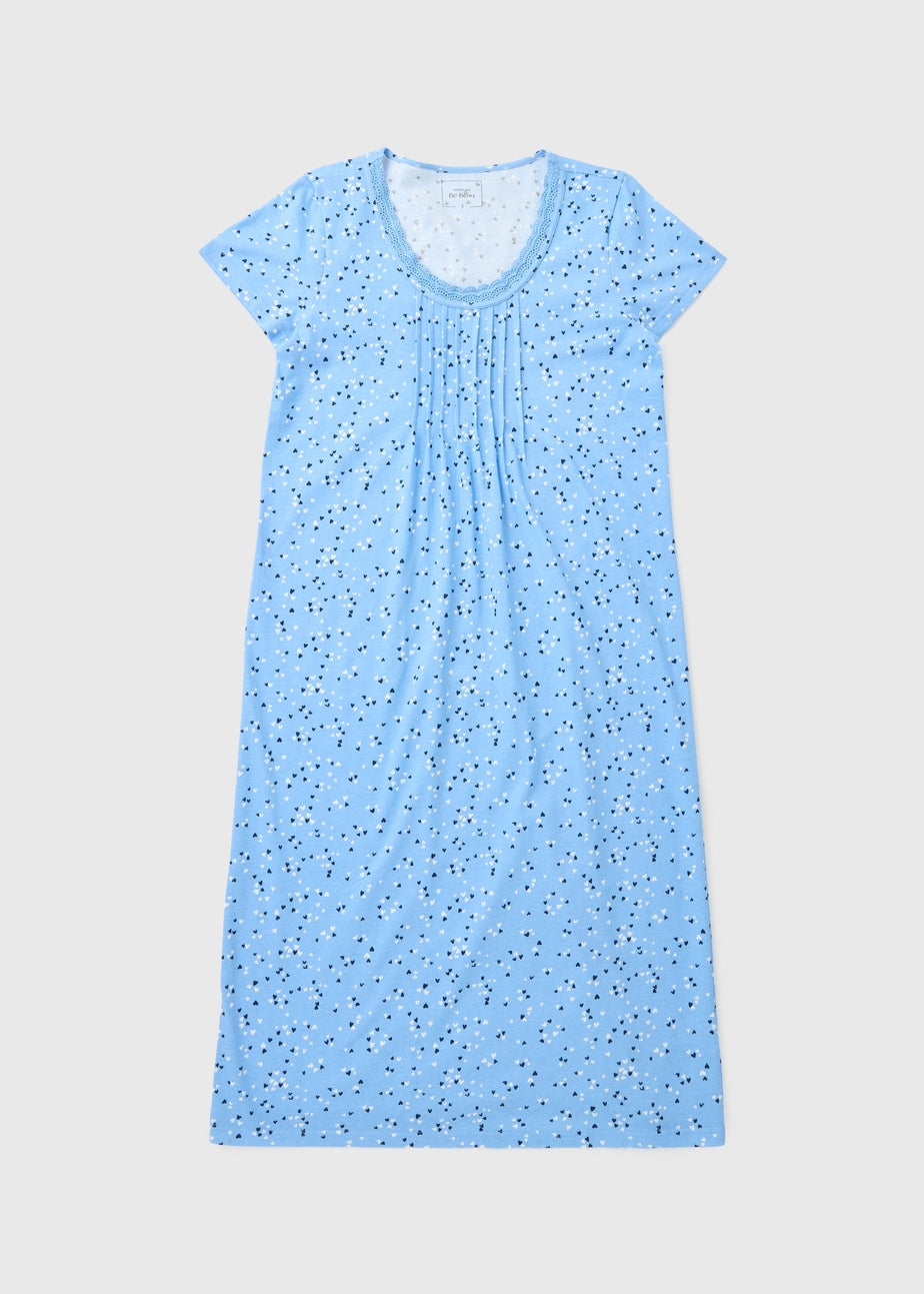 Blue Heart Cluster Lace Trim Longline Nightie